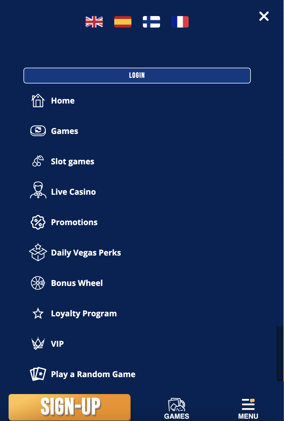 Dream Vegas mobile menu